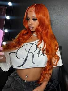 Ginger Orange Body Wave 200% Lace Front Wig 13x4 Transparent Lace Frontal Human Hair Wigs 34 Inch Brazilian Pre Plucked With Baby Hair #350 Colored Human Hair Wigs For Women - S350 - 查看 7