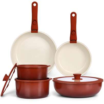  Upgrade Your Kitchen! GIPP Ceramic Non-Stick Cookware Set, Fry, Stew, Boil All-In-One, Easier Cooking!(Red,5PCS,11PCS)