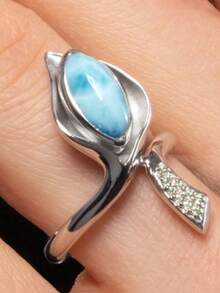 1枚优雅时尚女士个性化戒指，镀银镶嵌合成绿松石，女士时尚首饰，周年纪念、新娘、订婚戒指、周年纪念派对佩戴 - 銀色 - 查看 3