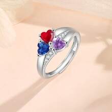 1pc Adjustable Heart-Shaped Birthstone Ring (Women), Women's Ring, Personalized Ring, Mother's Ring, Birthstone Ring, Custom Ring, Name Ring, Family Birthstone, Gift For Her - Multicolor - View 4