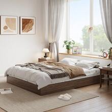 Estructura de cama de plataforma de madera, estructura de cama de madera sin cabecero, soporte de listones de madera, no requiere colchón de muelles, fácil de montar. - Marrón - Ver 5