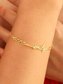 1pc Customizable Stainless Steel Name Bracelet, Can Customize 1-3 Names, Personalized Inlaid Bracelet, Couples Bracelet, Family Bracelet, Women's Bracelet, Women's Jewelry, Valentine's Day Gift For Her, Customized Gift, Ramadan, New Year, Birthday, Anniversary, Mother's Day Gift, Personalized Gift For Elders - Multicolor - View 3