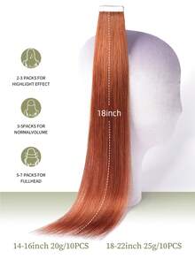 DNE HAIR 10片裝 100% 真人髮片式接髮 #113 赭紅色 直髮，14-22英吋，絲滑無縫隱形頂級品質 髮尾豐厚 健康真人髮接髮，適合細髮與沙龍使用，適合所有女性日常使用 - S33D - 查看 4
