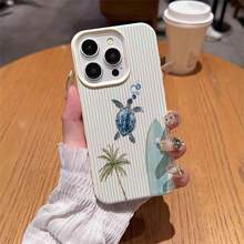 1pc TPU Material Refreshing Blue Striped Sea Turtle & Palm Tree Surfboard Pattern Phone Case Compatible With IPhone 17 Pro Max/17/16 Pro Max/15/13/12/11, S20 FE/A15/S24/A55, Compatible With Redmi Note 11/12/13 Pro, Full Coverage Anti-Drop Soft Protective Cover,International Version, Not The Domestic Version - White - View 4
