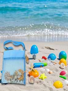 1 Stück Strandtasche aus buntem Mesh (Größe: 22cmx24cm) - leicht, verstellbarer Schultergurt, faltbares Design, Sommerstrandtasche für Outdoor-Aktivitäten, Picknicks und Muschelsammlung, unverzichtbar für Strandaktivitäten | Strapazierfähiger Griff, bunte Tragetasche, Strandtasche, Aufbewahrungstasche, geeignet für Männer und Frauen, kann als Strand-, Schwimm- und Party-Accessoire, Geschenk für Freunde, Frauen und Reiseessentials verwendet werden - Verschiedenfarbig - Übersicht 9