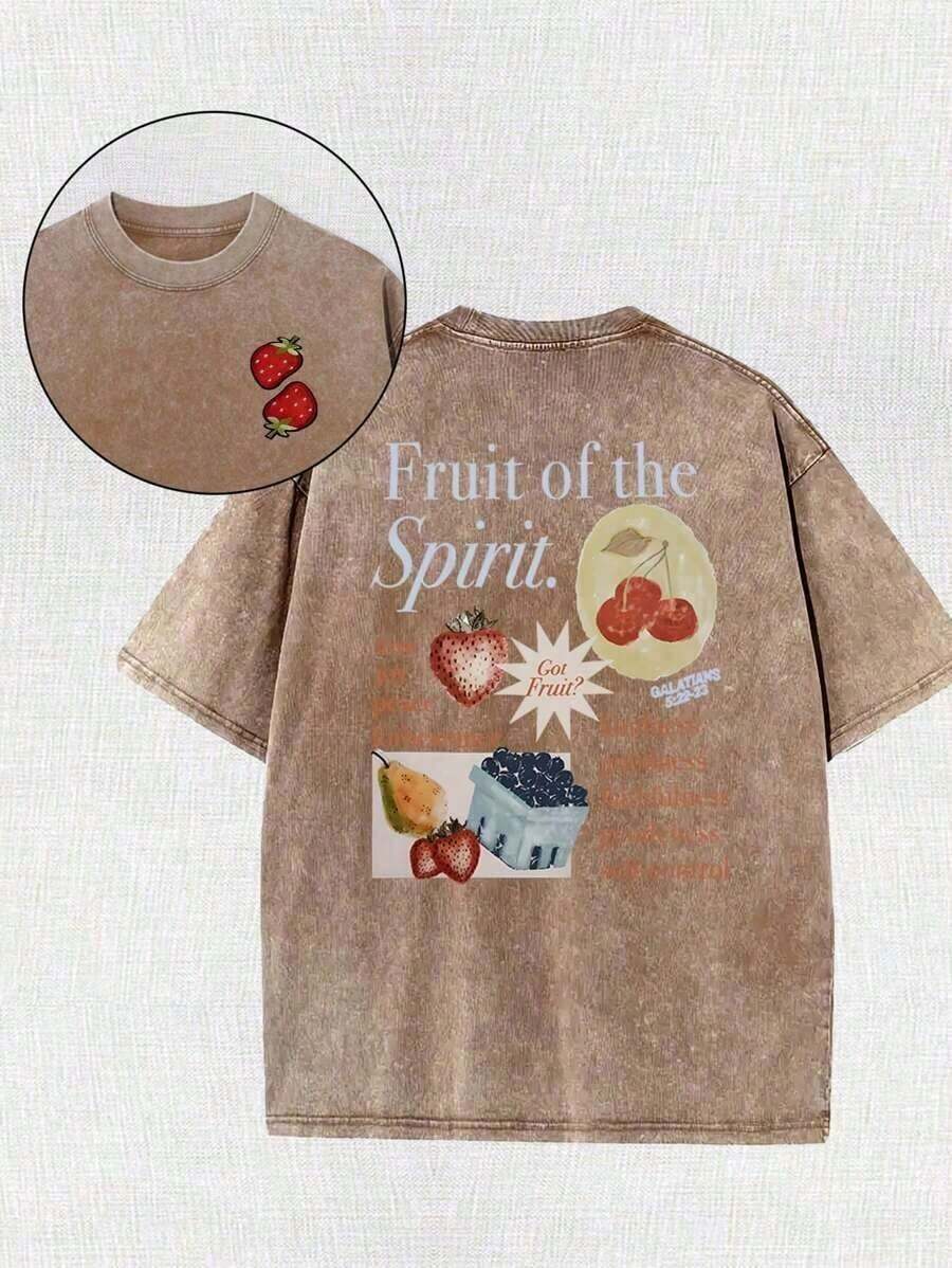 Summer Topssummer Tops 2026WeStyle Hub Valentine's Day 1 PcsFruit Of The Holy Spirit Christian Faith Religious Printing Vintage Washed T-Shirt, 230G, Retro Street Style. Simple And Versatile, Pure Cotton Is Of High Quality, Novel And Fashionable, And It Is A Must-Have Fashion T-Shirt For Spring And Summer. 180g 100% Cottongraphic Tees Womensummer Clothes Washed Cotton - Màu Khaki - Xem 1