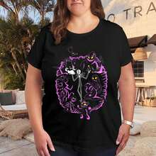 The Nightmare Before Christmas Abstract Art T-Shirt Plus Size, Classic Crew Neck Summer Essentials, Breathable Cotton Blend Daily Tee - 黑色 - 查看 4