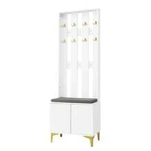 Wardrobe Set With Shoe Stool And Cushions, Wardrobe Front Panel With Hooks, Black, White. - White - View 4