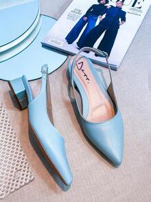 Slingback Open-Toe Pump With A Heel Below 3cm. - Light Blue - Plain - View 3