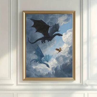 1pc Frameless Wall Art, Showcasing A Whimsical Dreamlike Dragon, Ideal For Dark Academia Aesthetic. This Minimalist Canvas Print Depicts The Wings Of Basgiath Illyrian, A Perfect Choice For Book Lovers And Dorm Decor.