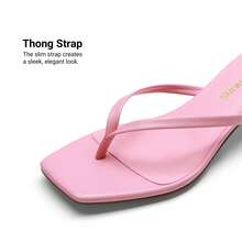 Women Comfortable Kitten Heel Thong Heeled Sandals Fashion Square Open Toe Slip On Casual Slides For Spring Summer Daily Wearing - Hồng - Xem 4