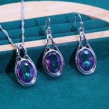 Elegant Vintage Rainbow Zirconia Necklace And Earrings Set - Ideal For Valentine's Day, Weddings And Gifts - Colorful - View 4