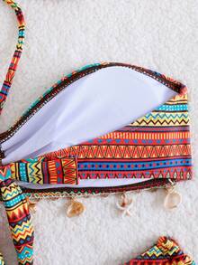 豹纹印花可调节比基尼两件套，女士挂脖泳衣沙滩度假泳装夏季 - 棕色 - 查看 8