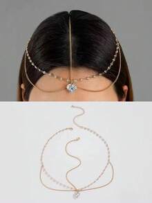 1件波西米亚风水钻水滴星形流苏头链，适合日常休闲、婚礼、派对佩戴，中东女性开斋节礼物，新娘头饰 - 彩色 - 查看 8