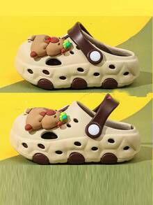 儿童镂空凉鞋，包头软底防滑，男童水河马卡通图案，幼儿/小童夏季拖鞋 - 卡其色 - 查看 5