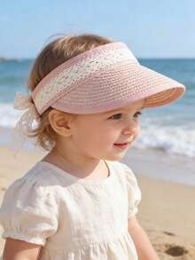 1顶幼儿/女童蕾丝边透气宽檐遮阳帽，夏季户外沙滩帽 - 1PC - 查看 4