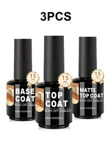 GELPOLISH 3件套，15毫升凝胶底胶、亮面封层、哑光封层，适用于凝胶指甲油，无需擦拭即可获得持久亮泽和哑光效果，在家DIY需使用UV/LED灯 - 無色 - 查看 7