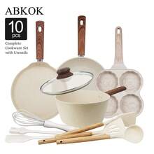 ABKOK 10-Piece Granite Cookware Set, Non-Stick Pots And Pans (Including Frying Pan And Pancake Pan), Ideal For Breakfast And Daily Cooking, Compatible With Induction Cooktop - White - View 9