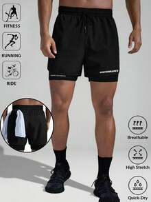 Quần short thể thao nam, quần short 2 trong 1 có lớp lót, quần short thường ngày mùa hè, đồ tập thể dục, quần short tập thể dục màu đen, quần short thể thao màu đen, quần short tập thể dục nam - màu đen - Xem 6