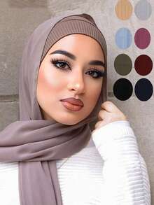 Jersey Knit Textured Elastic Opening Muslim Underscarf Hijab - Multicolor - View 11