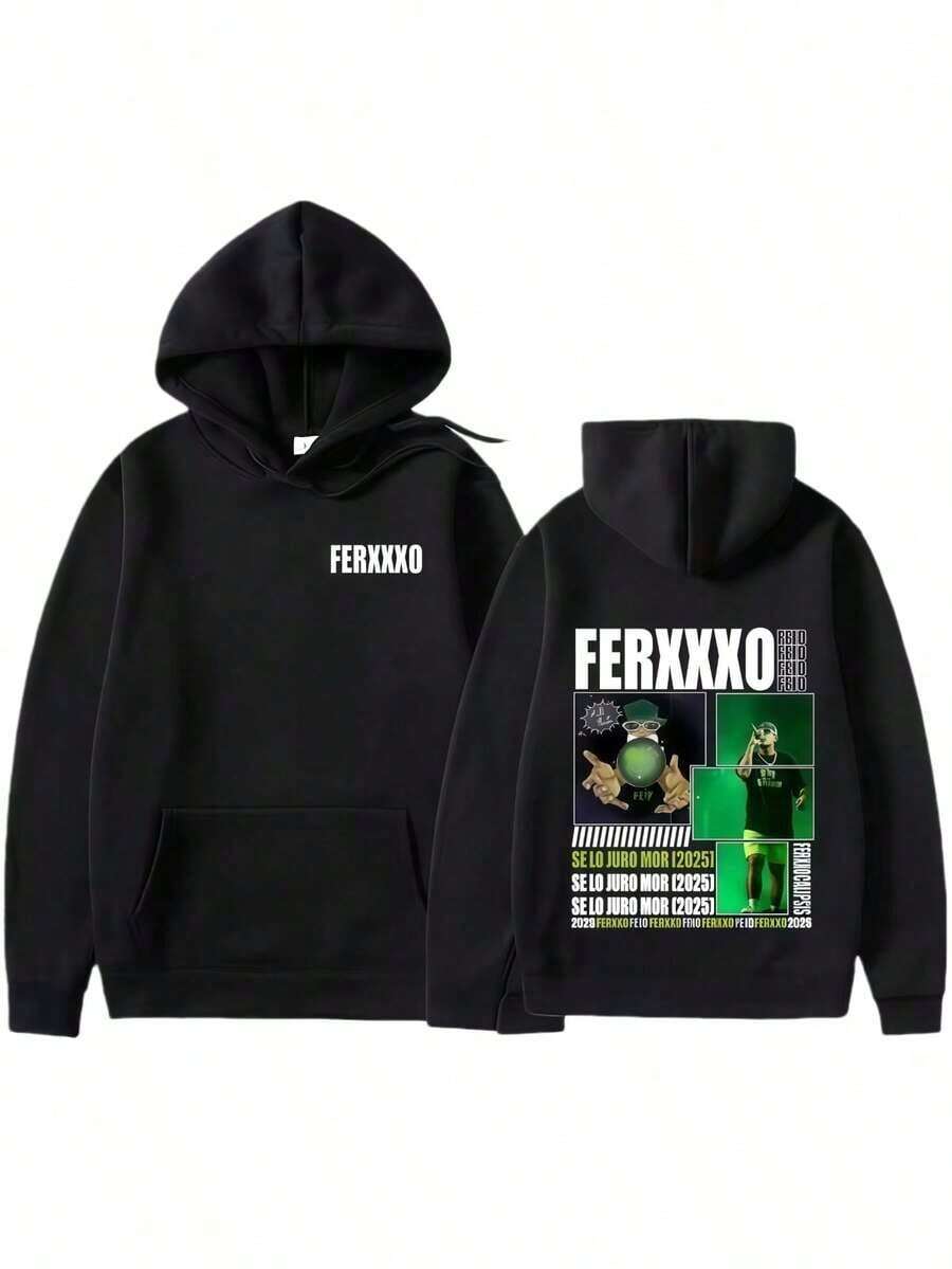 Rap Artist Feid Ferxxos Tour 2025 Aesthetic Harajuku Autumn_Winter Printed Loose Casual Fashion Hip-Hop Hoodie Essentials Hoodie Hoodie For Women Sweatshirts For Women Hoodies For Men 's Hoodie Sweatshirts For Men Essentials Fear - 黑色 - 查看 1