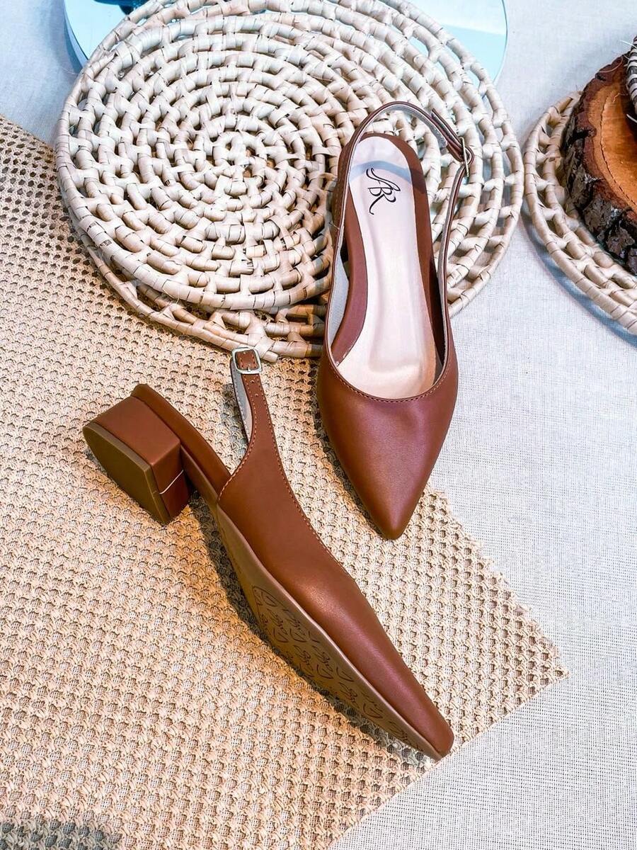 Slingback Open-Toe Pump With A Heel Below 3cm. - Caramel-smooth - View 1