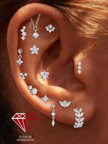 1 đôi bông tai bạc 925 đính đá Moissanite hình ngôi sao tinh tế, kiểu dáng phẳng, thích hợp cho nữ, đeo hàng ngày, hẹn hò, đi nghỉ mát, dự đám cưới, dự tiệc, làm quà tặng ngày lễ. - Bạc - Xem 1