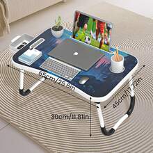 Haboqo Lap Desk With Tablet Slot, Laptop Bed Desk Tray Bed Table, Foldable Laptop Table With Storage Drawer,Portable Bed Desk For Laptop, Computer Tray With Cup Holder Notebook Stand Reading Holder For Couch Floor - 藍色 - 查看 9