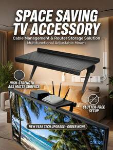 1 Pc/Integrated Adjustable TV Set-Top Box Holder - Cable Management Box, Multifunctional Display Mount For Wall-Mounted TV With Media Box/Router Storage - High-Strength ABS Matte Surface, 2026 Cord Management Solution, New Year Home Office Upgrade, Valentine's Tech Gift, Space Saving TV Accessory - Multicolor - View 2