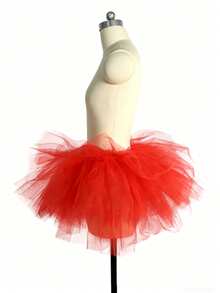 1 pièce Jupe tutu en tulle à 5 couches pour adulte, costume de performance, jupe gâteau de fête, jupe tutu bouffante mignonne à 5 couches pour Noël, cosplay, accessoires pour la Saint-Valentin - Rouge - Voir 4
