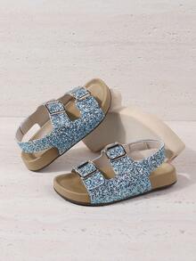 1 Pair Girls' Fashion Gold Buckle, Glitter Princess Sandals, Suitable For Summer, Beach - Mint Green - View 5