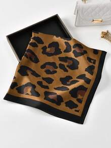 1条时尚豹纹方巾，棕色方形丝巾，黑色滚边，优雅休闲穆斯林头巾 - 彩色 - 查看 11
