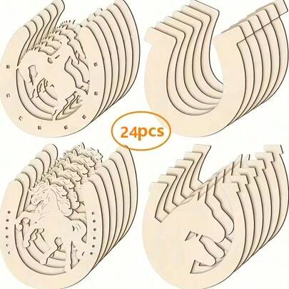 24pcs Vintage Wooden Horse Shaped Decor - Retro DIY Wooden Horse Suitable For Party Decoration, Wedding Favors, Handmade Crafts - Lightweight Artificial Wooden Horse Figurines For Wall Hanging And Tabletop Arrangement (Vintage Style)