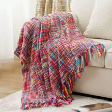 Multicolor Throw Blanket With Tassels, Home Decorative Colorful Throw Blanket For Couch, Boho Throw Blankets For Sofa, Bed Thows For Foot Of Bed, 50"X60" - Multicolor - View 11
