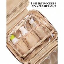 Travel Toiletry Bag For Women, Waterproof Hanging Makeup Bag With Jewelry Compartment, Portable Cosmetic Bag With Luggage Strap For Trips Camping Bathroom(Pink,12.5 Inch) - 粉色 - 查看 5