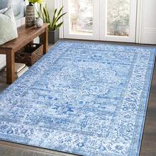 Vintage Distressed Area Rug Machine Washable Rug For Living Room, Non-Slip Stain Resistant Carpet Accent Rug Retro Medallion Floor Cover For Home Decor - Blue - View 2