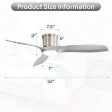 Sofucor 52-Inch Brushed Nickel Reversible Ceiling Fan With 18W 3-Color Dimming Adjustable Light With Memory Function Timer Noiseless 6 Speeds Flush Mount Ceiling Fan Light Kit W/Remote For Bedroom Porch - 灰色 - 查看 3