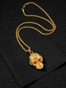 1pc Punk Personalized Men Red Eyes 3D Skull Stainless Steel Pendant Necklace Hip Hop Street Style Daily Party Wear - Red - View 3