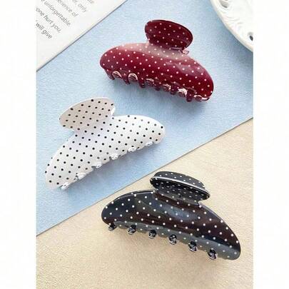 Set de 3 pinzas para el cabello de mujer con diseño de lunares en semicírculo, de material acrílico minimalista y de moda, en colores negro y blanco, adecuadas para combinar con atuendos diarios, fijar peinados de moño, y como accesorios de invierno para el cabello, elegantes pinzas de garra para el cabello
