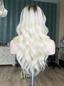 Ombre Platinum Blonde With Dark Root Body Wave 13x4 Hd Lace Frontal Human Hair Wig For Women 180 Density Ombre Colored Water Wave Lace Front Wigs Human Hair Free Parting Holiday Use Glueless Wigs Natural Looking - 根植與漸變 - 查看 4