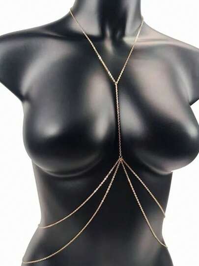 1 pieza Cadena de Body de bikini con borlas doradas sexy, accesorio de joyería de moda para fiestas y playa para mujeres