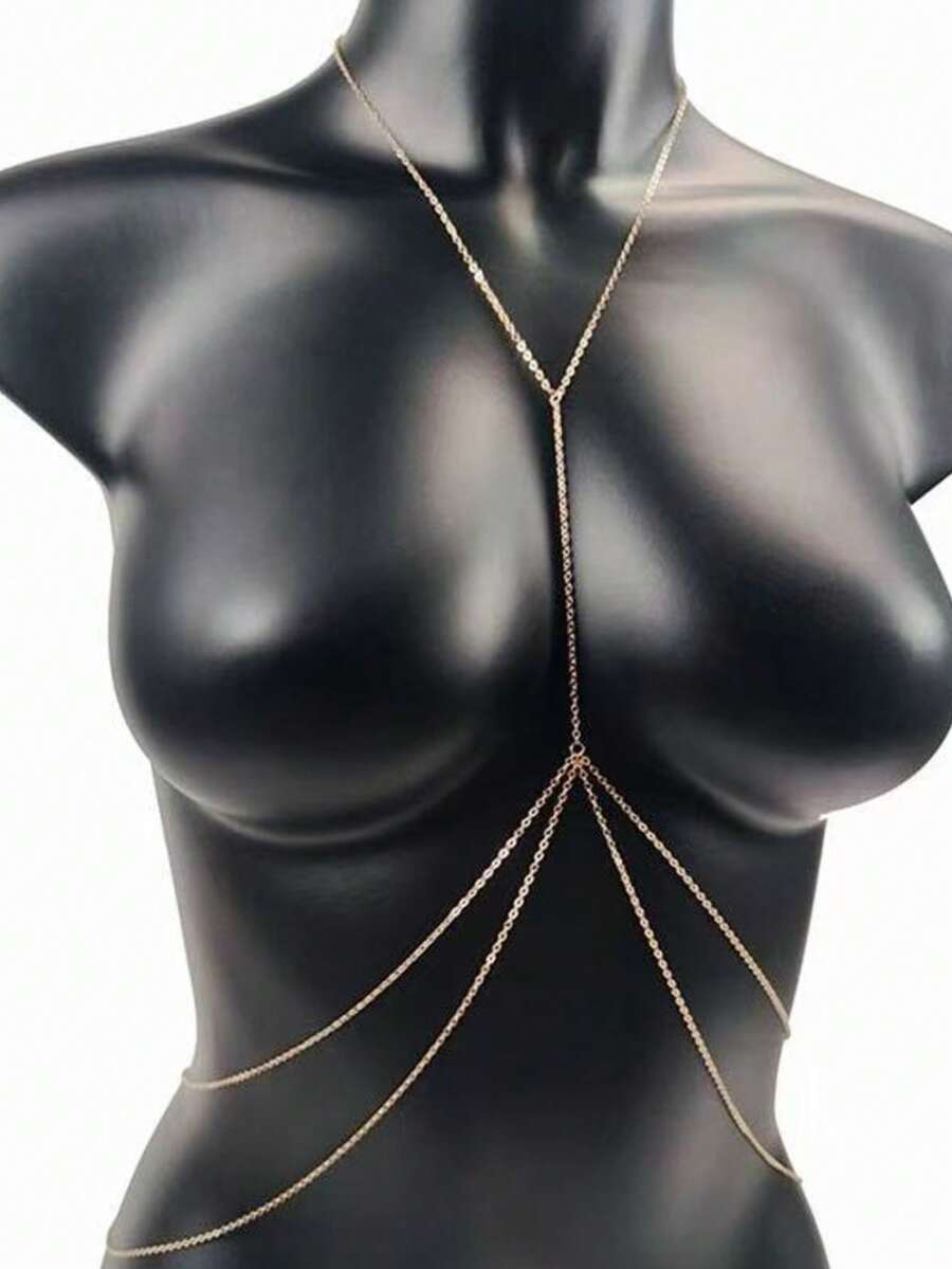 1件性感女款身體鏈，多層水鑽交叉比基尼胸罩身體飾品，夏季海灘度假水晶腹鏈腰鏈，派對必備X型腰鏈（材質為鐵，請勿接觸水以免生鏽）