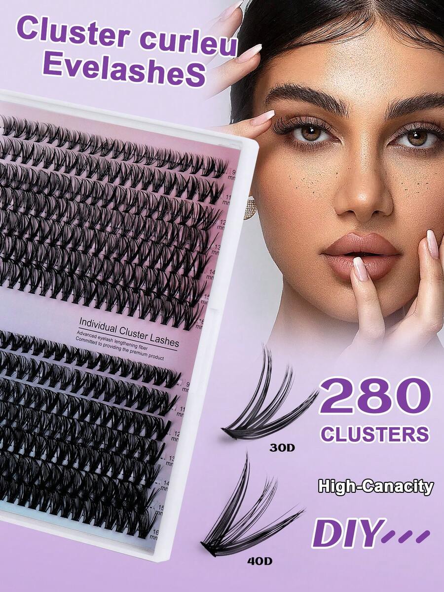 14 Rows 280 Clusters D Curl Eyelashes 30D+40D Segmented False Eyelashes, Cat Eye Effect, Thickened D Curl Lifting, 9-16mm Length Reusable Natural & Thick Style, Odorless Lightweight Easy To Apply, Mixed Style Combination Pack With Glue Strips - D - View 1