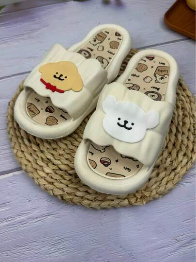 Comfortable Cartoon Hot Dog Print Slippers, Soft Sole, Non-Slip, Indoor Wear, Holiday