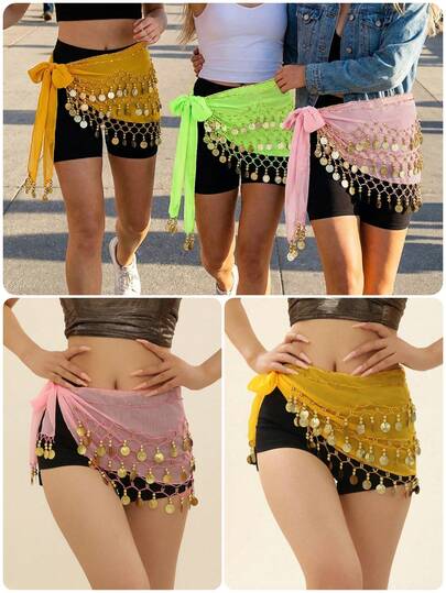 1pc Handmade Multicolor Portrait Metal Cloth Waist Skirt Decorative Sexy Belly Dance Slightly Dirty Anchor Point Suitable For Stage Performance.Bohemian, Retro Style, Parties, Nightlife, Beach Outfits, Festival Clothing And Accessories