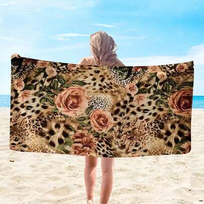 Leopard Print Extra Large Beach Towel - Microfiber, Super Absorbent, Suitable For Travel, Swimming, Diving, Surfing, Yoga, Camping, Hand Wash Only, Animal Print, Polyester, Rectangular