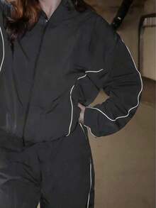 Women's Casual Sports Tracksuit, Zip-Up Jacket And Pants Set For Running, Outdoor, Hiking, Fitness - màu đen - Xem 5