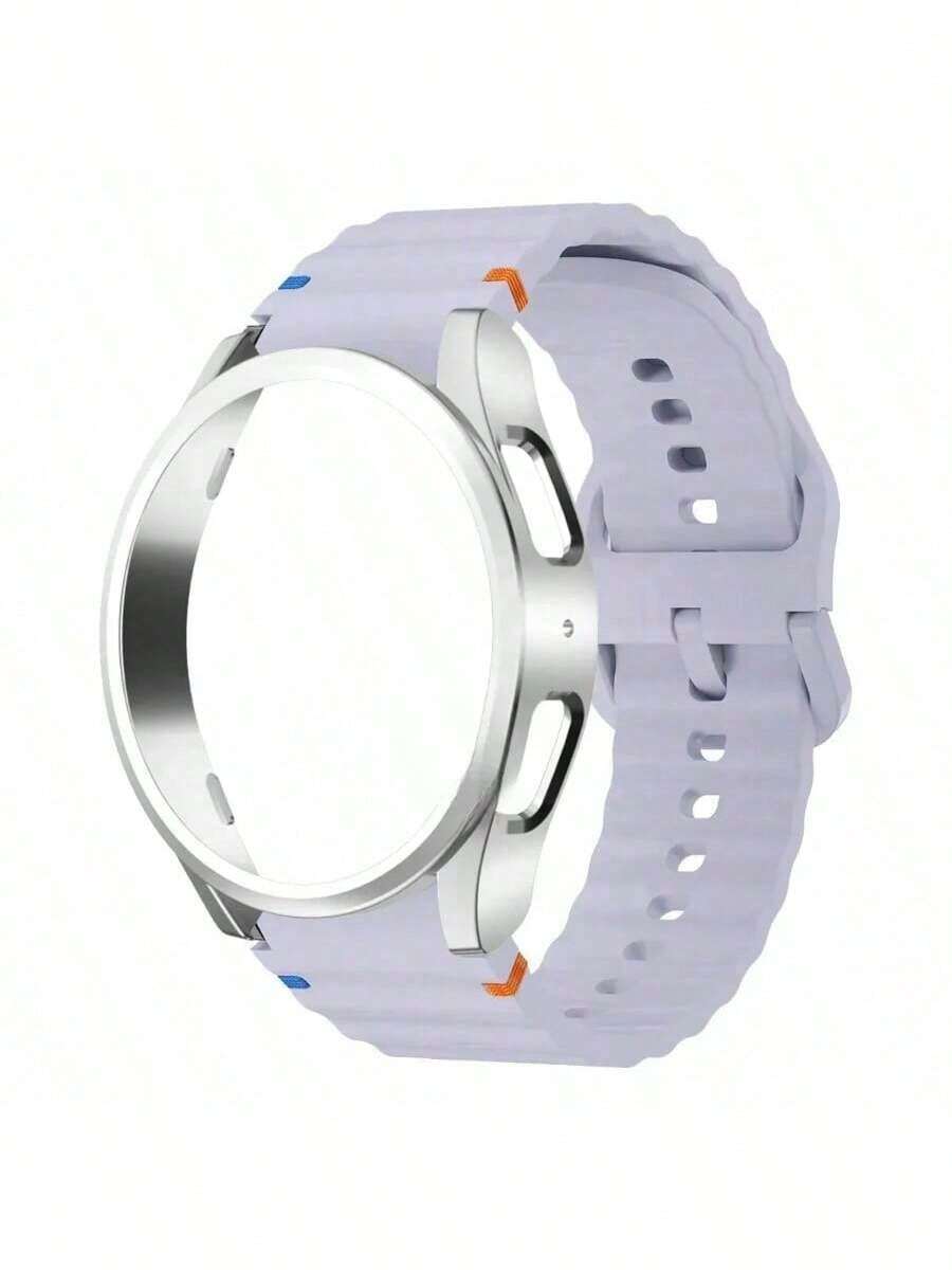SMART WATCH MX Correa Sport Para Galaxy Watch 7/6/5 + Case + Vidrio Templado - Lila/Plata - Ver 1