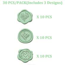 30pcs Green Wax Seal Stickers, Containing 3 Designs, Self-Adhesive Envelope Sealing Stamp Stickers, Suitable For Wedding Invitations, Place Cards, Christmas Gift Packaging, 3 Designs Per Pack - 3 Styles/pack (green) - View 12