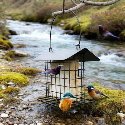 Outdoor Weatherproof Bird Feeder - Green Wrought Iron Mesh With Seed Dispenser, For Small Wild Birds, Perfect Garden Decor For Bird Lovers, Attract Colorful Birds To Backyard